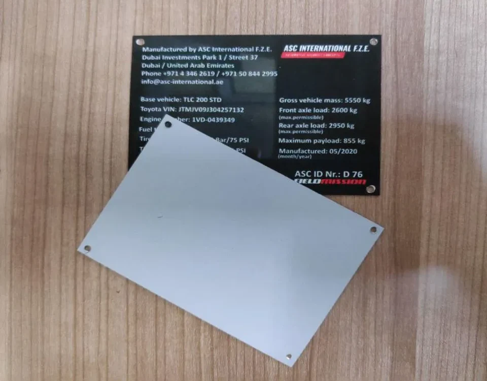 Aluminum Label with heat Transfer Printing in Dubai